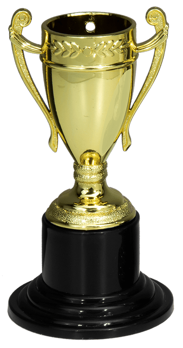 Ein goldener Pokal auf schwarzem Sockel als POMEKI Pokale Wilhelmshaven 3-er Pokalserie 105 mm PK739700-50W.